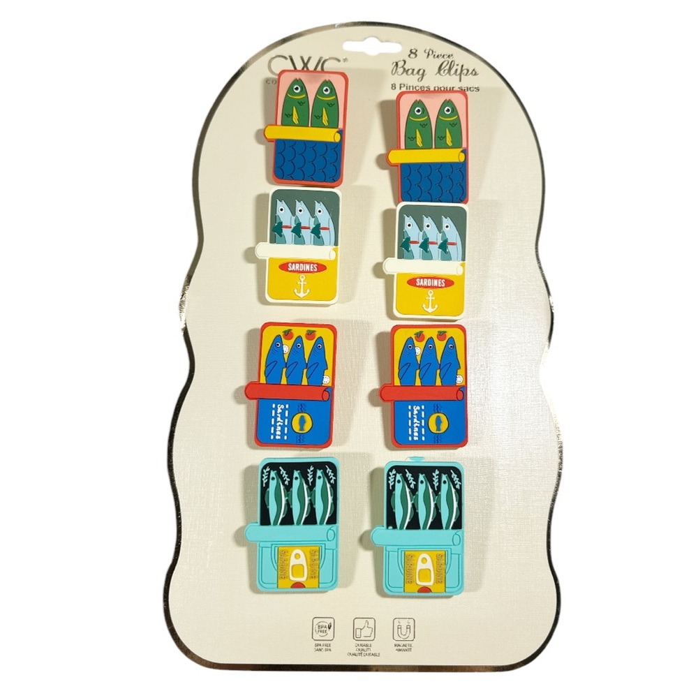 CWC SARDINE Fish-Themed Bag Clips Set/8 with Magnetic Back - Picture 2 of 6